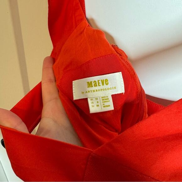 Anthropologie Maeve Scoop Neck Red Textured Pockets Mini Dress Size 6 - Picture 7 of 8